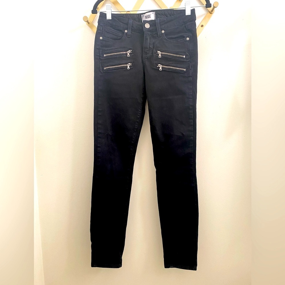 Paige High Rise Edgemont Black Skinny Jeans Womens 25 Made in USA Cotton Y2K